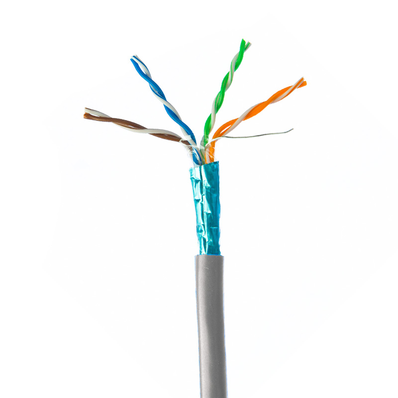 Cutaway of SUNPU Cat5e FTP shielded bulk LAN cable with foil screen and drain wire